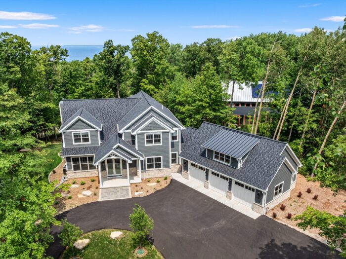 Van's Lumber custom built homes in Northeast Wisconsin exterior aerial drone shot of front