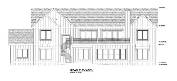 Architect drawing of front elevation of a two story house