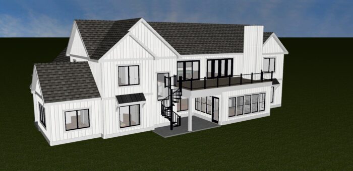 3D rendering of a white 2 story house