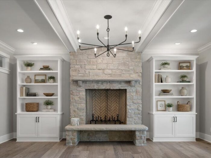 Van's Lumber custom built homes in Northeast Wisconsin interior built in and fireplace