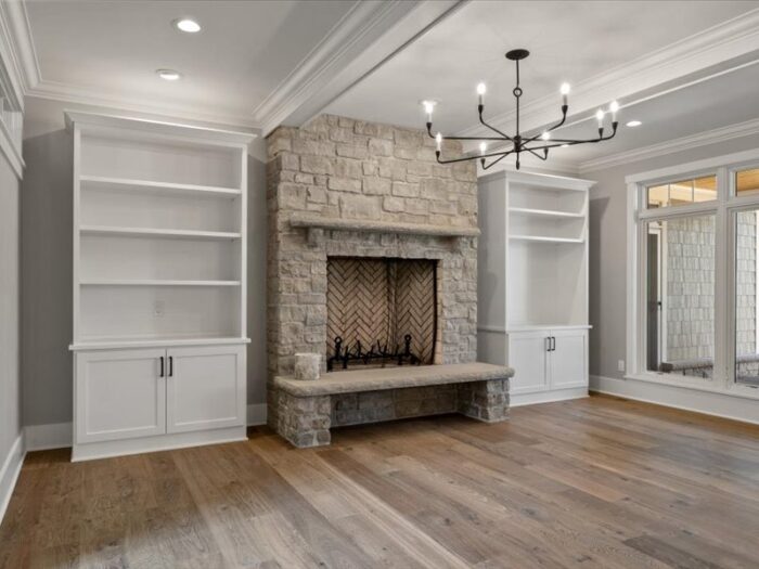 Van's Lumber custom built homes in Northeast Wisconsin interior fireplace with built ins