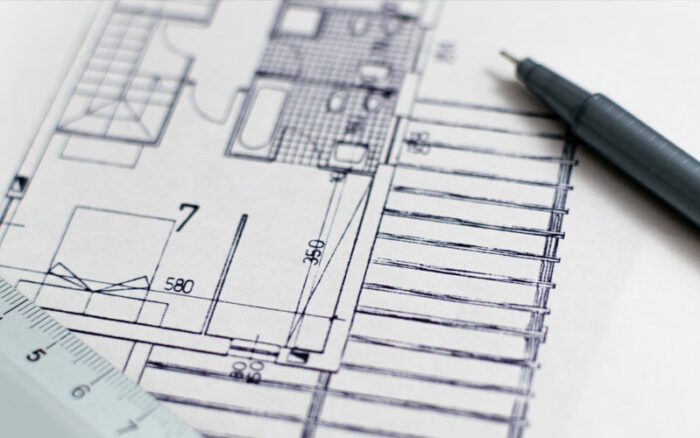 Floor plan of house with pen